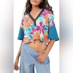 Free People On A Boat Boxy Crop Polo in Coastal Combo NWT